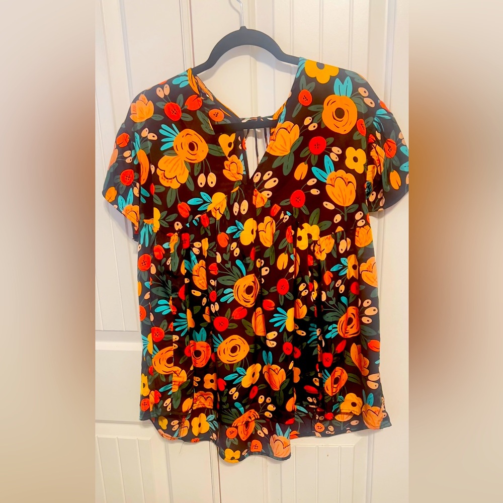 Entro USA Floral Babydoll Flutter Top